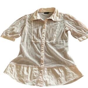 CITY UNLTD Blush Pink Mesh Blouse Size Small Button Front Short Sleeves